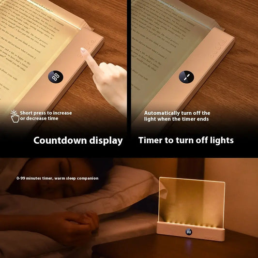 Smart night light with countdown display and timer feature on a wooden surface.