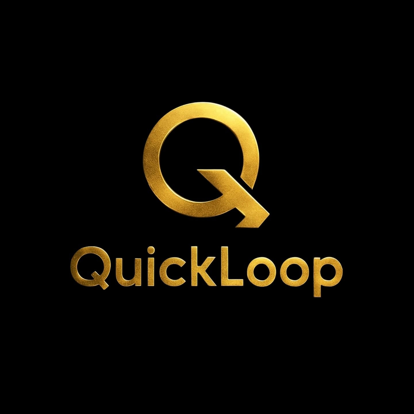 Gold 'QuickLoop' logo on a black background